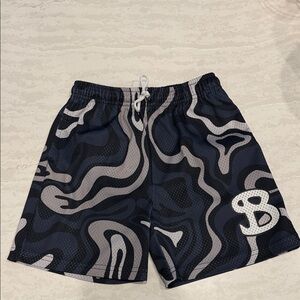 Bucket Squad Black, Blue and Gray Swirl Athletic Shorts